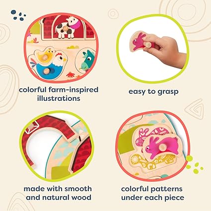 💥美國直送- B. toys Peg Puzzle 8件裝農場木制拼板💥