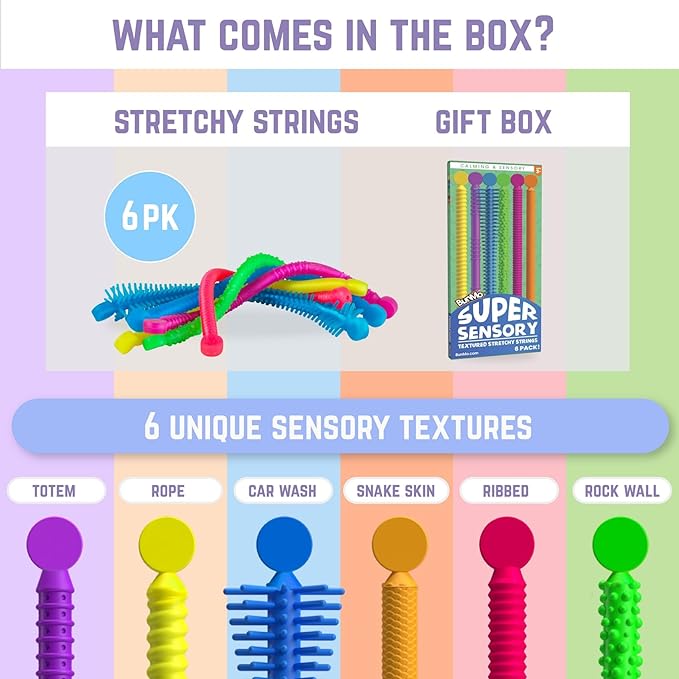 美國直送- Bunmo 質感舒壓玩具 (一盒6條)Super Texture Stretchy Strings (pack of 6)