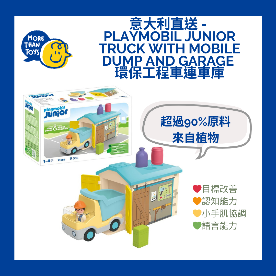 🚛 意大利直送 -  PLAYMOBIL Junior Truck with Mobile Dump and Garage  環保工程車連車庫 🚛
